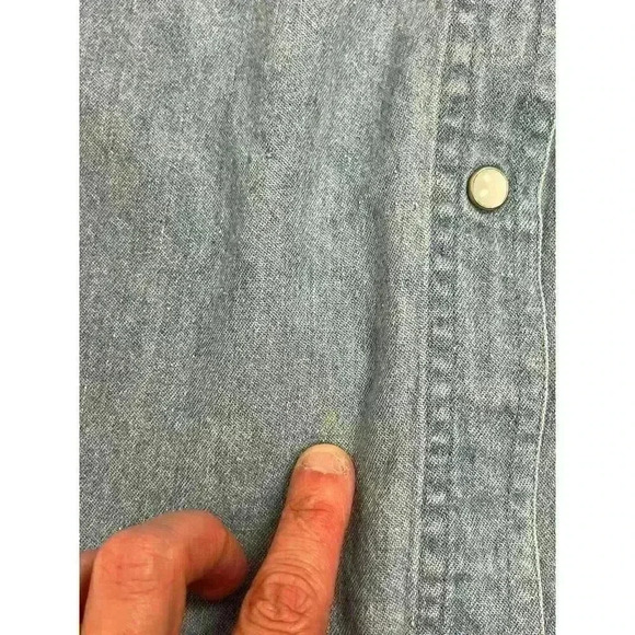 Vtg 80's Whistles Pearl Snap Denim Button Up Shirt Bear Embroidered Size M - Picture 5 of 12